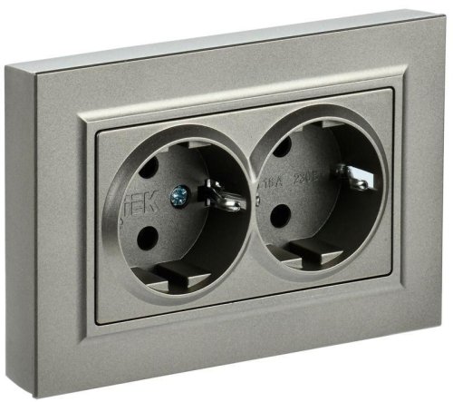 Розетка с заземлением IEK Brite РС12-3-БрШ 1-м. 2 мод. шампань картинка